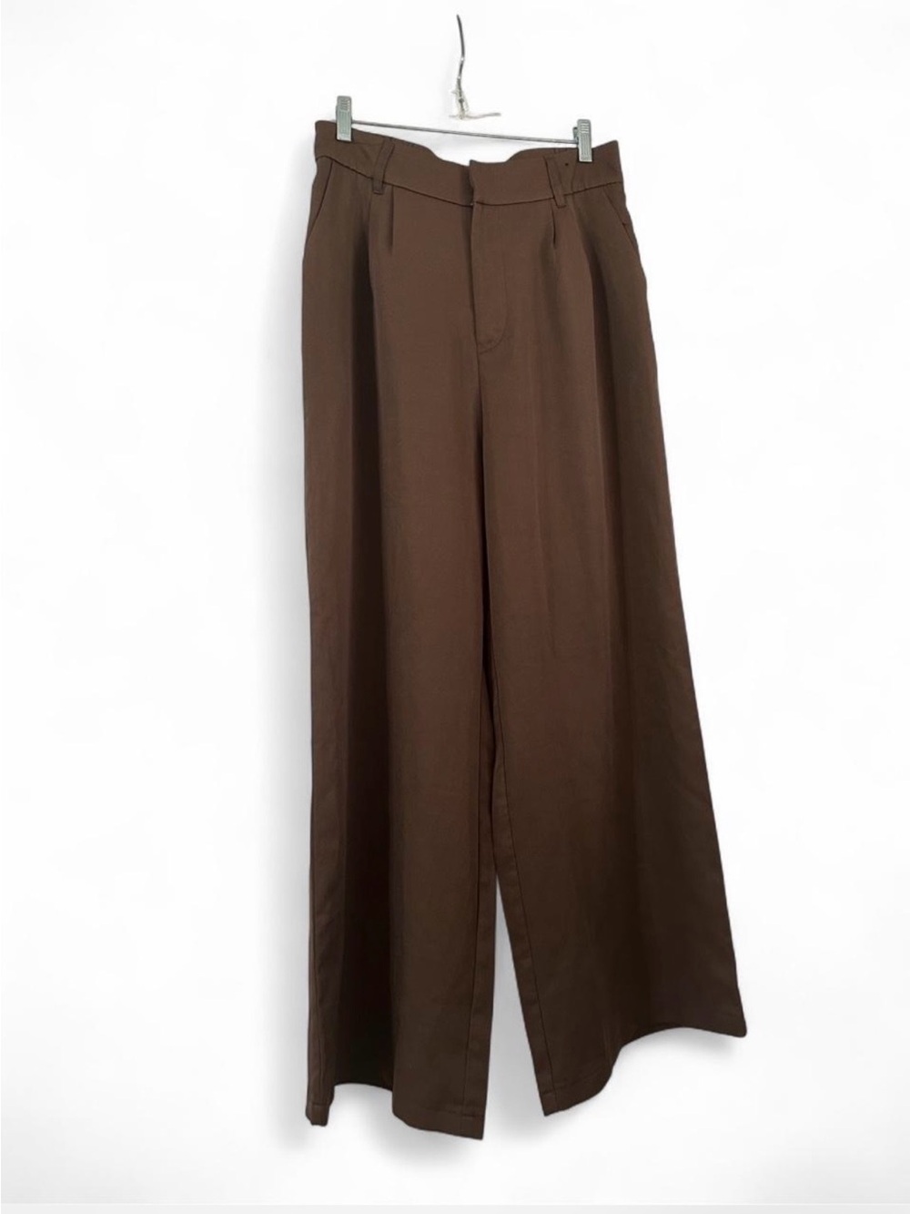 Wide-Leg Brown Pleated Women's Trousers